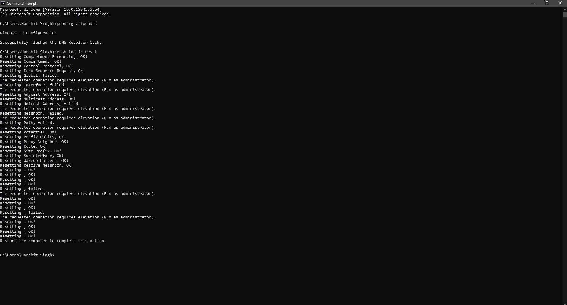 Using Command Prompt to reset network (Image via Sportskeeda Gaming || Microsoft)